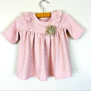 Pastourelle by Pippa & Julie Pink w/ Gold Rosette Dress Size 3/6 Months